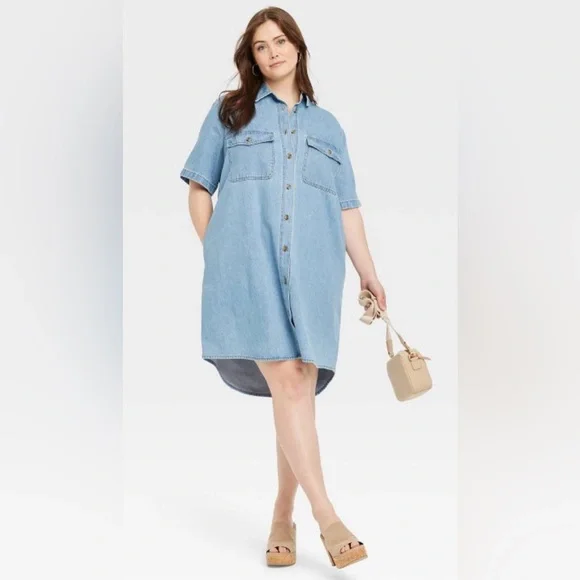 Universal Thread | Dresses | Nwt Universal Thread Denim Shirt Dress Shirt  Sleeve Size Xxl | Poshmark